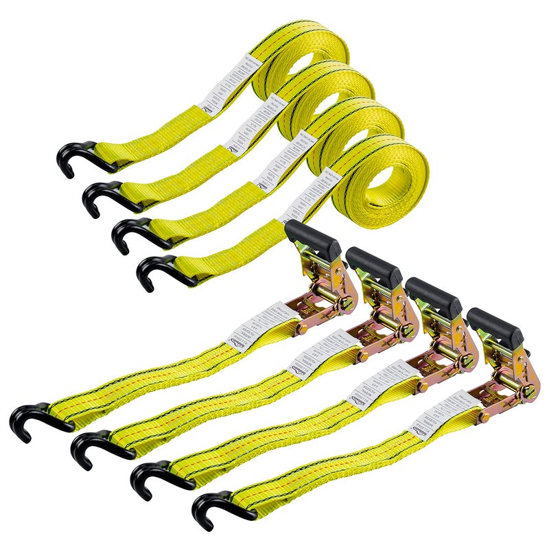Autofonder 4pcs 1-1/2 x 15 ft Heavy Duty Ratchet Cargo Tie Down Straps 3,000 LBS Break Strength Tie-Down Ratcheting Straps Wire Hook Ends, J-Hook Ratchet Strap TieDowns - Image 1
